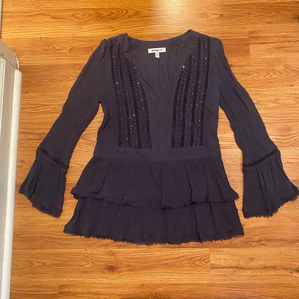 Navy Blue Long Sleeve Boho Top
